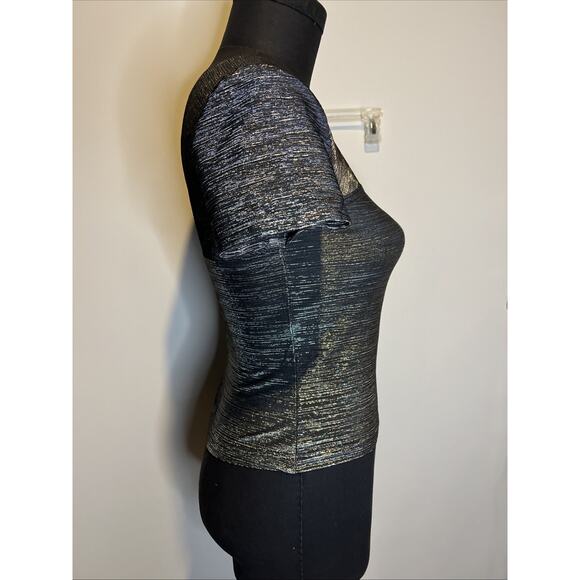 Algo Metallic Party Nightlife Top Angular Neckline Size 4 Cocktail Stretchy - Picture 3 of 7